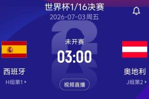 1/16决赛对阵：奥地利对阵西班牙！北京时间7月3日3:00开球
